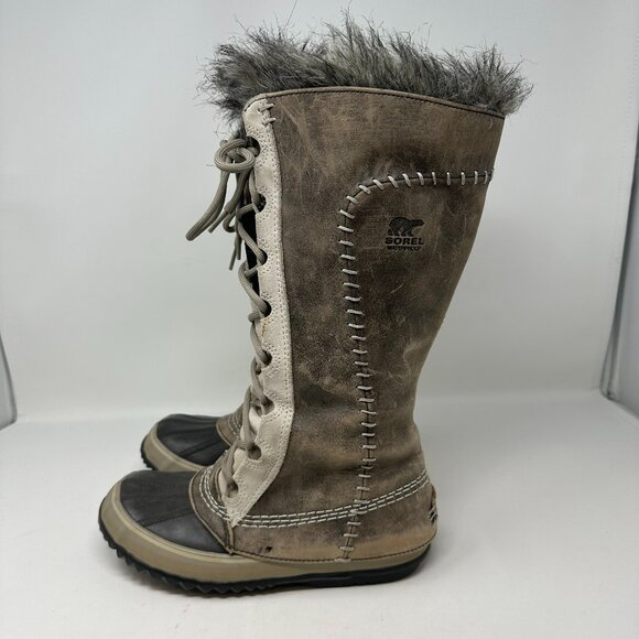 Sorel Cate The Great NL1642-221 Tusk Stone Brown Leather Tall Boots 6 - Picture 2 of 16